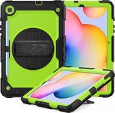 Voor Samsung Galaxy Tab S6 Lite P610 Schokbestendig Kleurrijk Siliconen + PC Beschermhoes met Houder & Schouderriem & Handriem & Pen Slot (Zwart Geel Groen)