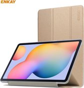 ENKAY ENK-8008 Drie opvouwbare zijden textuur PU-leer + pc-smartcase met houder voor Samsung Galaxy Tab S6 Lite P610 / P615 (goud)
