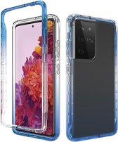 Voor Samsung Galaxy S21 Ultra 5G Schokbestendig Hoge Transparantie Tweekleurige Geleidelijke Verandering PC + TPU Snoepkleuren Beschermhoes (Blauw)
