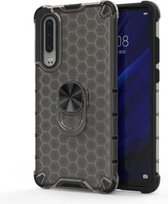 Voor Xiaomi Mi CC9e schokbestendige honingraat PC + TPU ringhouder beschermhoes (grijs)