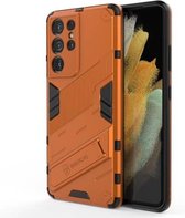 Voor Samsung Galaxy S21 Ultra 5G Punk Armor 2 in 1 PC + TPU schokbestendig hoesje met onzichtbare houder (oranje)