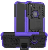 Voor Xiaomi Redmi Note 8 Bandentextuur Schokbestendig TPU + pc-beschermhoes met houder (paars)