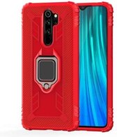 Voor Geschikt voor Xiaomi Redmi Note 8 Pro koolstofvezel beschermhoes met 360 graden roterende ringhouder (rood)