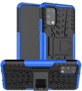 Voor Samsung Galaxy A02s (Amerikaanse editie) Bandentextuur Schokbestendig TPU + pc-beschermhoes met houder (blauw)