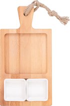 Borrelplank | Serveerplank | Tapasplank met handvat 35cm 2-vaks met 2 schaaltjes wit