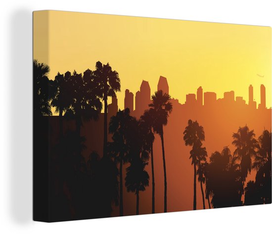 Canvas Schilderij De palmbomen en de skyline van San Diego als een illustratie - 120x80 cm - Wanddecoratie