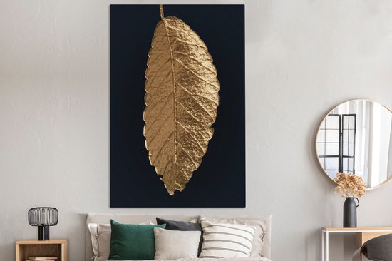 Suspension feuille d'or sur fond noir toile 2cm 120x180 cm - Tirage photo sur toile (Décoration murale salon / chambre) XXL / Groot format!