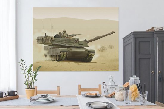 Une illustration d'un tank dans le désert sur toile 160x120 cm - Tirage photo sur toile (Décoration murale salon / chambre) XXL / Groot format!