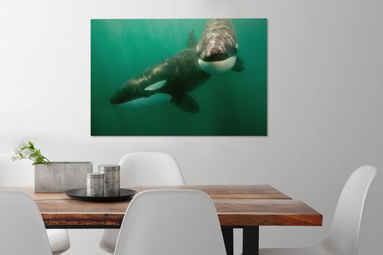 Deux Orcas dans la toile de l' eau 2cm 60x40 cm - impression photo sur toile peinture (Décoration murale salon / chambre à coucher) / Animaux sauvages Peintures Toile