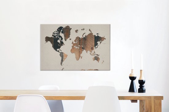 Wereldkaart avec motif de bois sur fond rose | Wereldkaart en bois 60x40 cm
