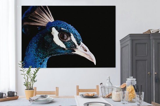 Tableau sur toile Paon - Animal - Blauw - 180x120 cm - Décoration murale XXL