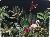 3x stuks rechthoekige placemats jungle print zwart kurk 30 x 40 cm - Placemats/onderleggers - Tafeldecoratie