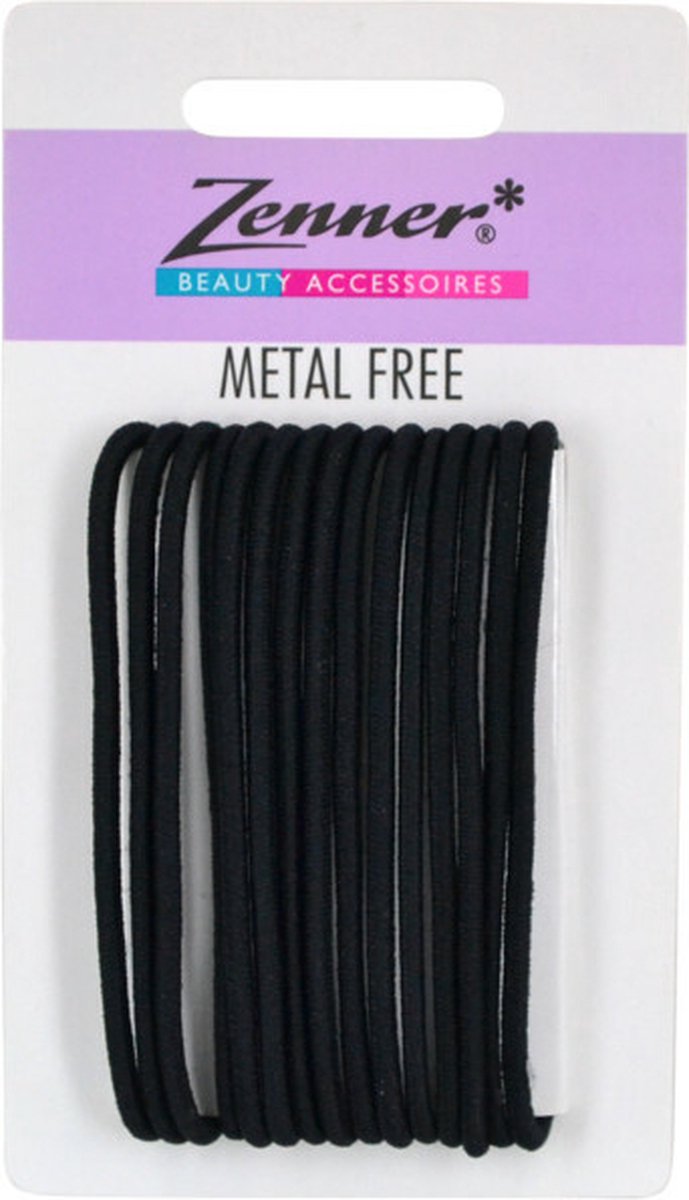 Zenner Elastieken Metal Free Zwart 15 stuks - metaalvrij - haarelastiekjes - 3mm