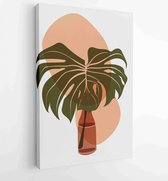 Botanical wall art vector set. Earth tone boho foliage line art drawing with abstract shape. 2 - Moderne schilderijen – Vertical – 1870333147 - 80*60 Vertical