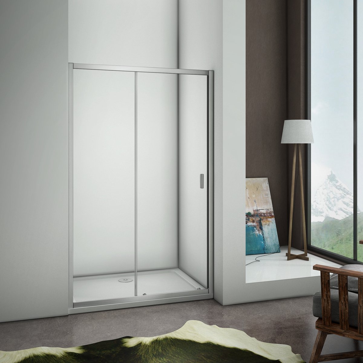 douchedeur 120x185cm,nis schuifdeur, mat grijs profiel,5mm helder veiligheidsglas