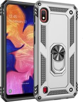 Samsung Galaxy A10 Hoesje - Mobigear - Armor Ring Serie - Hard Kunststof Backcover - Zilver - Hoesje Geschikt Voor Samsung Galaxy A10