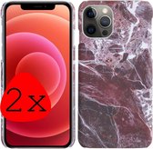 Hoes voor iPhone 12 Pro Hoesje Marmer Case Marmeren Cover Hoes Hardcover - 2x - Rood