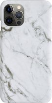 Hoesje Geschikt voor iPhone 12 Pro Hoesje Marmeren Case Hardcover Hoes Marmer - Hoesje Geschikt voor iPhone 12 Pro Marmer Hoes - Wit