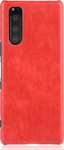 Sony Xperia 5 Hoesje - Mobigear - Lederlook Serie - Hard Kunststof Backcover - Rood - Hoesje Geschikt Voor Sony Xperia 5