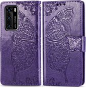Huawei P40 Hoesje - Mobigear - Butterfly Serie - Kunstlederen Bookcase - Paars - Hoesje Geschikt Voor Huawei P40