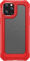 Apple iPhone 12 Pro Max Hoesje - Mobigear - Rugged Carbon Look Serie - Hard Kunststof Backcover - Rood - Hoesje Geschikt Voor Apple iPhone 12 Pro Max