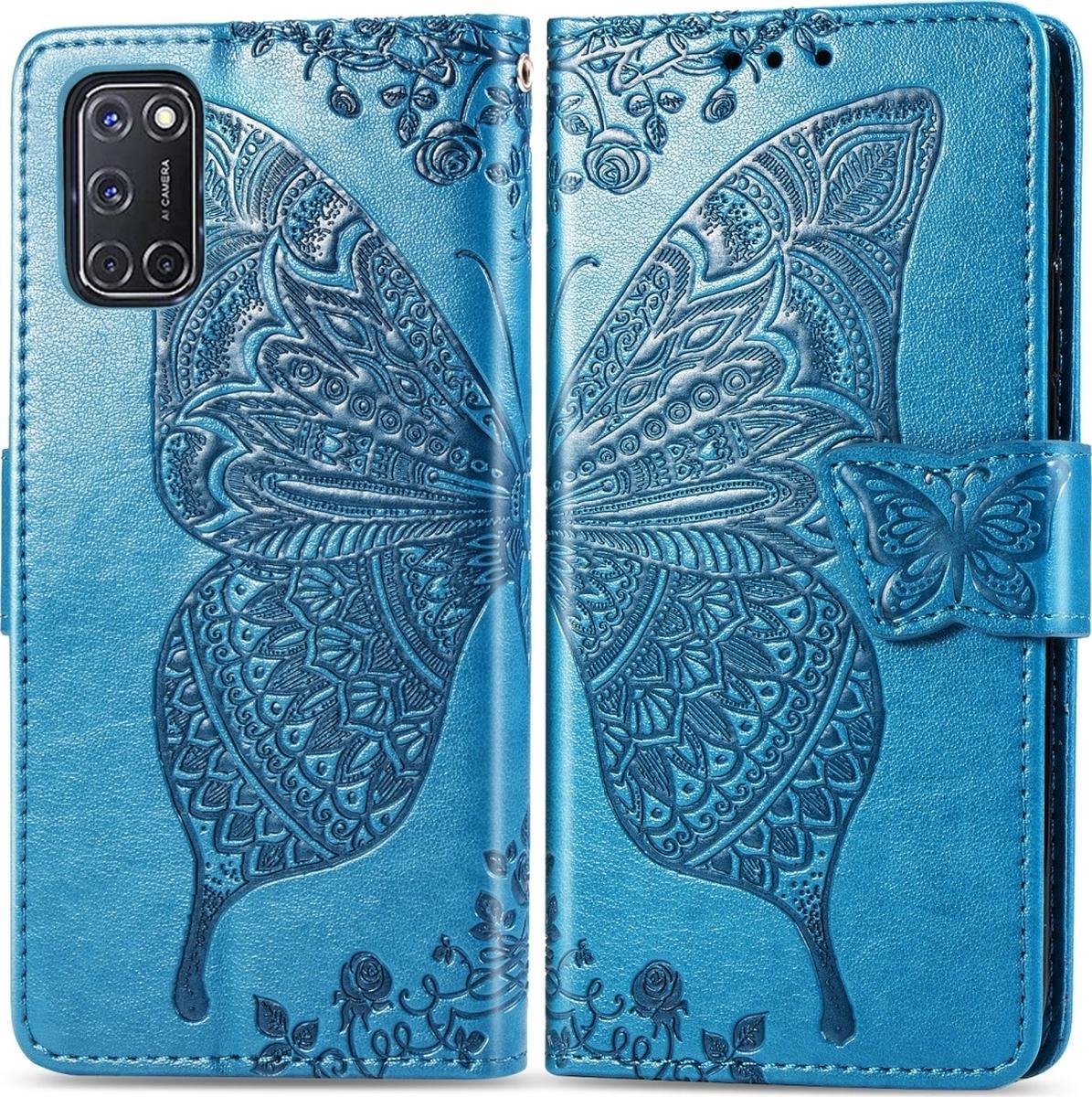 Mobigear Telefoonhoesje geschikt voor OPPO A72 Hoesje | Mobigear Butterfly Bookcase Portemonnee | Pasjeshouder voor 3 Pasjes | Telefoonhoesje voor Pinpas / OV Kaart / Rijbewijs - Blauw