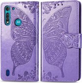 Mobigear Butterfly Bookcase Hoesje - Geschikt voor Motorola Moto G8 Power Lite - Gsm case - Paars