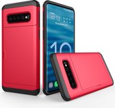 Samsung Galaxy S10+ Hoesje - Mobigear - Card Serie - Hard Kunststof Backcover - Rood - Hoesje Geschikt Voor Samsung Galaxy S10+