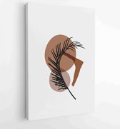 Botanical wall art vector set. Earth tone boho foliage line art drawing with abstract shape. 2 - Moderne schilderijen – Vertical – 1881805183 - 80*60 Vertical