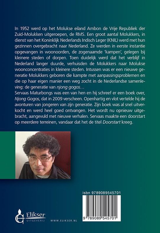 Achteromslag 'Doorstart' met een portret van een man, tekst en ISBN.