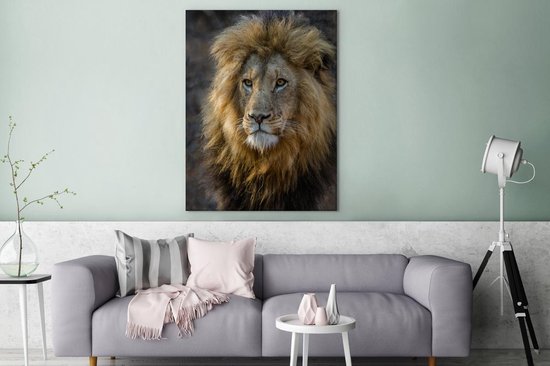 Toile Peinture Lion - Portrait - Sauvage - 120x160 cm - Décoration murale XXL
