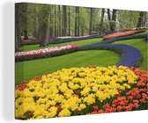 Fleurs dans l'herbe au Keukenhof en Holland 90x60 cm - Tirage photo sur toile (Décoration murale salon / chambre) / Peintures Fleurs sur toile
