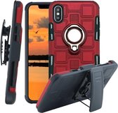 Voor iPhone XS Max 3 in 1 kubus PC + TPU beschermhoes met 360 graden draaien zilveren ringhouder (rood)