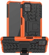 Voor Samsung Galaxy A12 5G Bandentextuur Schokbestendig TPU + PC beschermhoes met houder (oranje)