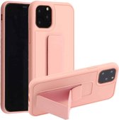 Schokbestendige beschermhoes voor pc + TPU met polsband en houder voor iPhone 12 mini (roze)
