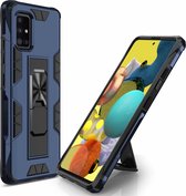 Voor Samsung Galaxy A71 Soldier Armor schokbestendig TPU + PC magnetische beschermhoes met houder (blauw)