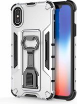 Peacock Style PC + TPU beschermhoes met flesopener voor iPhone X / XS (zilver)