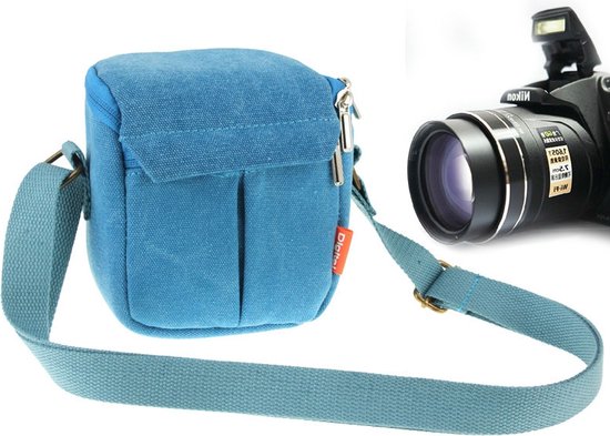 Meerdere tweeling Eenvoud Draagbare digitale camera Canvas tas met riem, Afmetingen: 13,5 cm x 9 cm x  14 cm (blauw) | bol.com