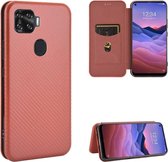 Voor ZTE A1 ZTG01 5G Koolstofvezel Textuur Magnetische Horizontale Flip TPU + PC + PU lederen tas met kaartsleuf (bruin)