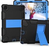 Voor Samsung Galaxy Tab A7 (2020) T500 / T505 Schokbestendige tweekleurige siliconen beschermhoes met houder (zwart + blauw)