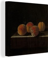Peintures sur toile - Quatre abricots sur un plint en pierre - peinture d'Adriaen Coorte en découpe. - 50x50 cm - Décoration murale