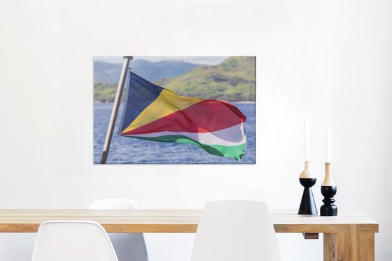 Drapeau des Seychelles devant la mer toile 2cm 60x40 cm - Tirage photo sur toile (Décoration murale salon / chambre)