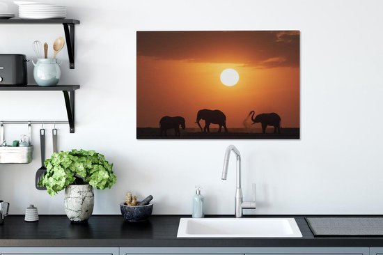 Tableau Toile 'Coucher De Soleil Savane éléphants' 90x60 Cm - Déco Murale Moderne Pour Salon, Chambre, Bureau - 2
