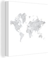 Canvas Wereldkaart - 20x20 - Wanddecoratie Wereldkaart - Marmer - Grijs
