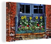 Tournesols devant une fenêtre 60x40 cm - Tirage photo sur toile (Décoration murale salon / chambre) / Peintures Fleurs sur toile