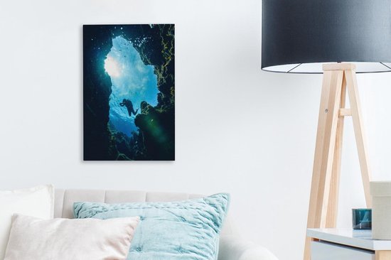 Plongeur dans une grotte marine 20x30 cm - petit - Tirage photo sur toile (Décoration murale salon / chambre) / Mer et plage