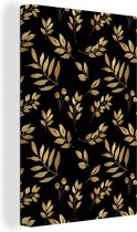 Motif de branches avec feuilles dorées et baies sur fond noir 80x120 cm - Tirage photo sur toile (Décoration murale salon / chambre)