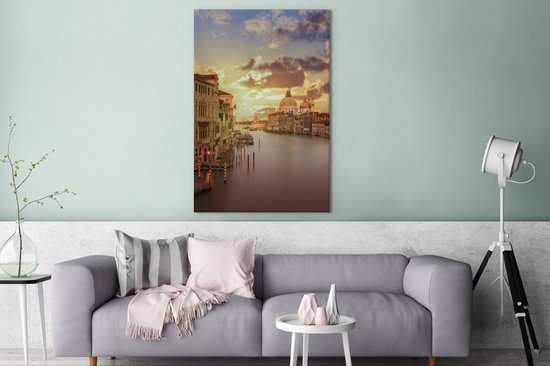 Grand Canal au coucher du soleil 90x140 cm - Tirage photo sur toile (Décoration murale salon / chambre) / Villes européennes Peintures sur toile