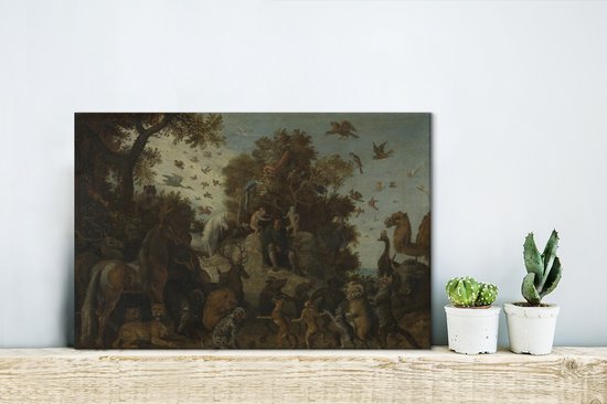 Poète à la fête des animaux couronnés par deux singes - Peinture de Roelant Savery 30x20 cm - petit - Tirage photo sur toile (Décoration murale salon / chambre)