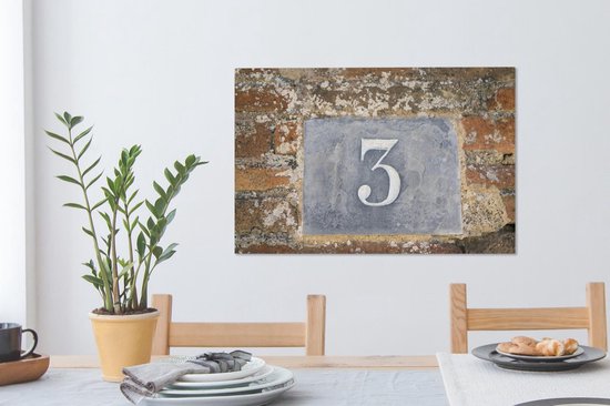 Tableau sur toile numéro 3 signe numéro de maison - 90x60 cm - Décoration murale